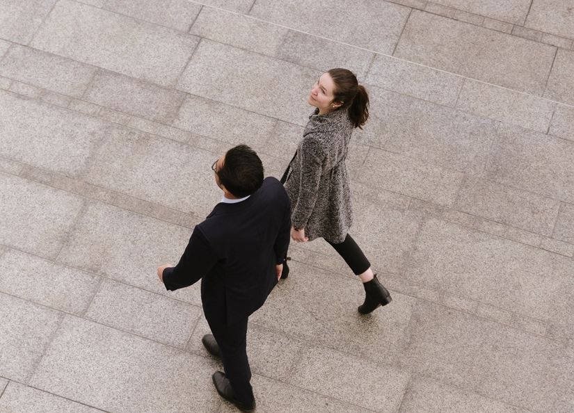 Man and woman walking together