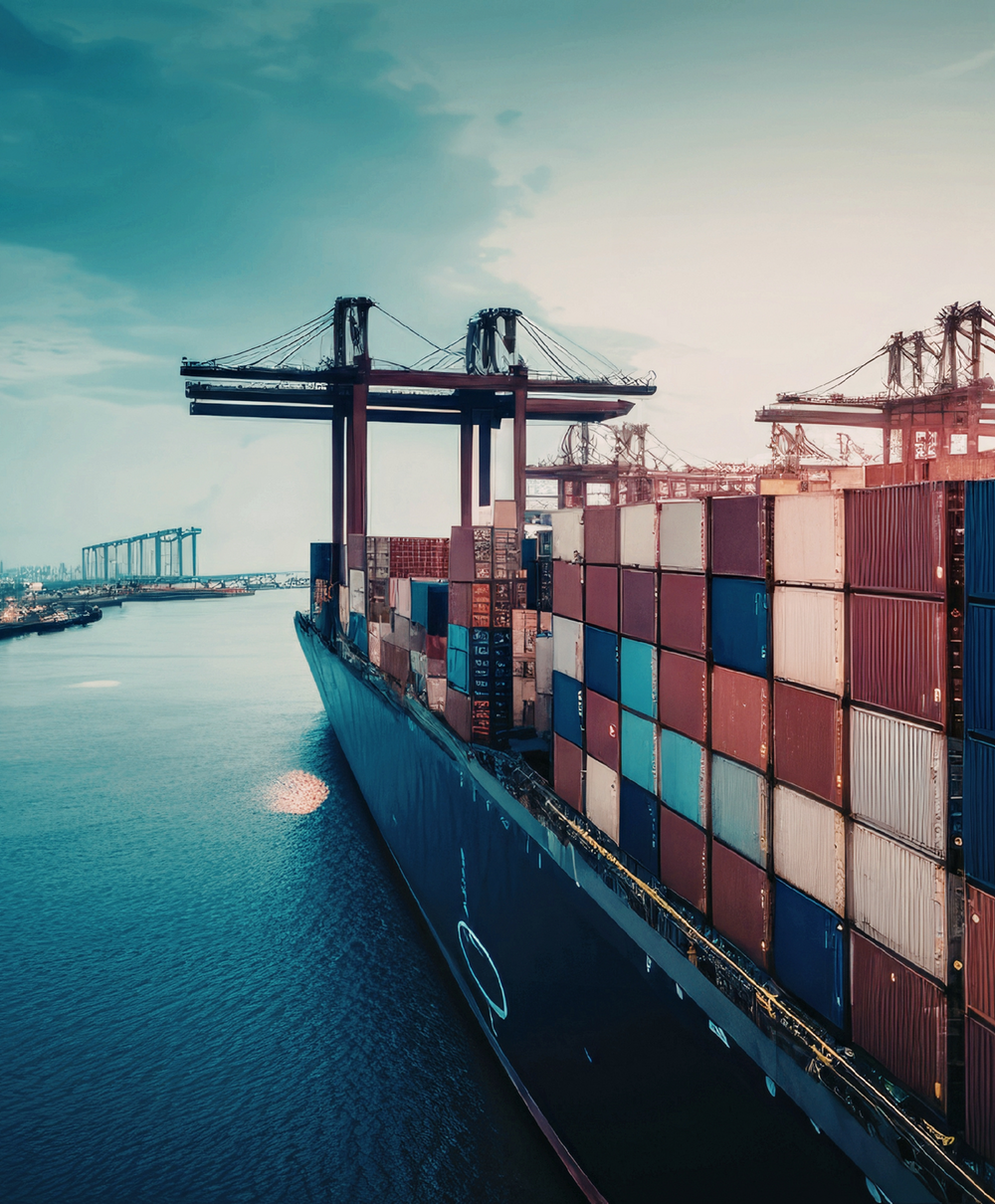 Global shipping containers and port logistics highlighting supply chain risks for construction projects
