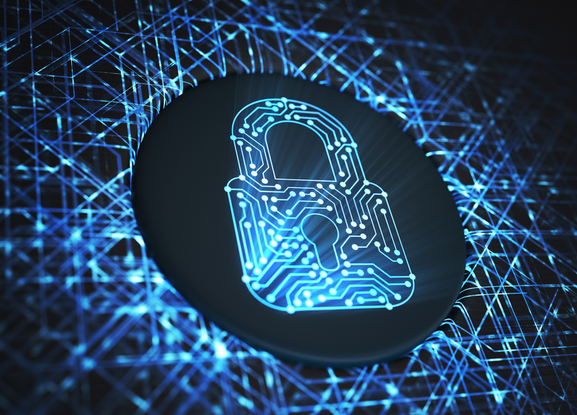 Stock image of blue digital lock